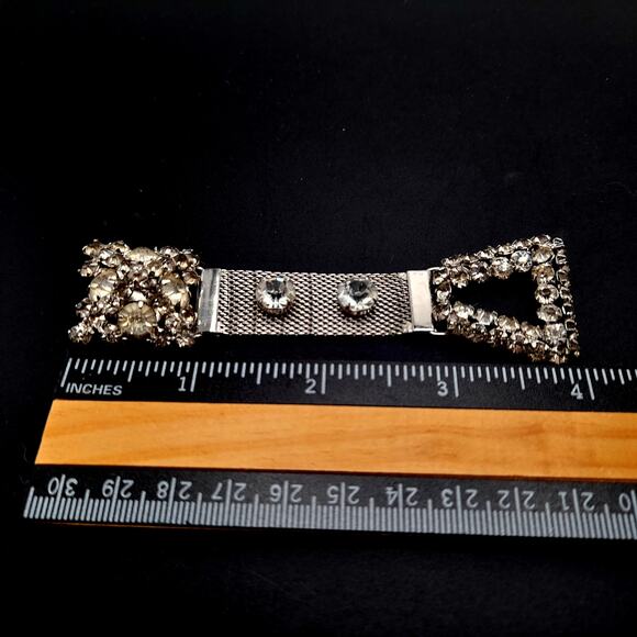 Vintage Rhinestone Mesh Brooch, Signed Nat Halpern, 1940s, 4" - Picture 9 of 9